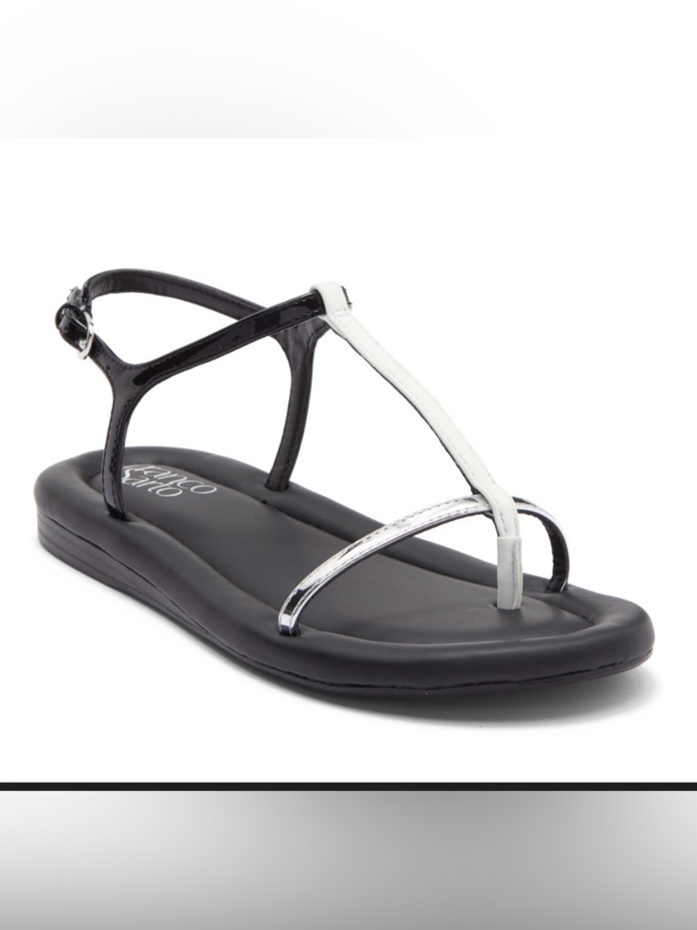 Franco Sarto Joela T-Strap Sandals Black Silver Size 8 NWOT